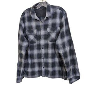 Allsaints Shirt Mens XL Gray Black Windowpane Plaid Soft Flannel Button Up